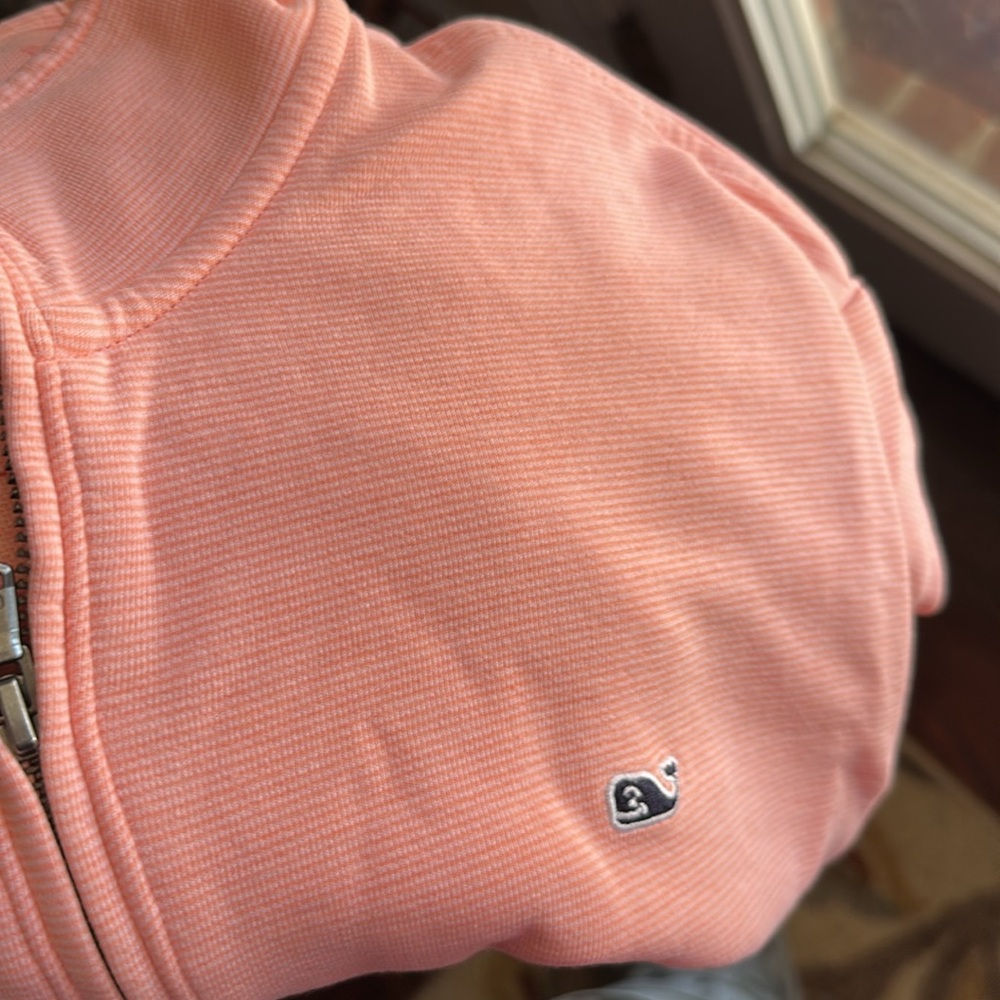 Vineyard vines pink/coral alternating pin stripes pullover large excellent cond